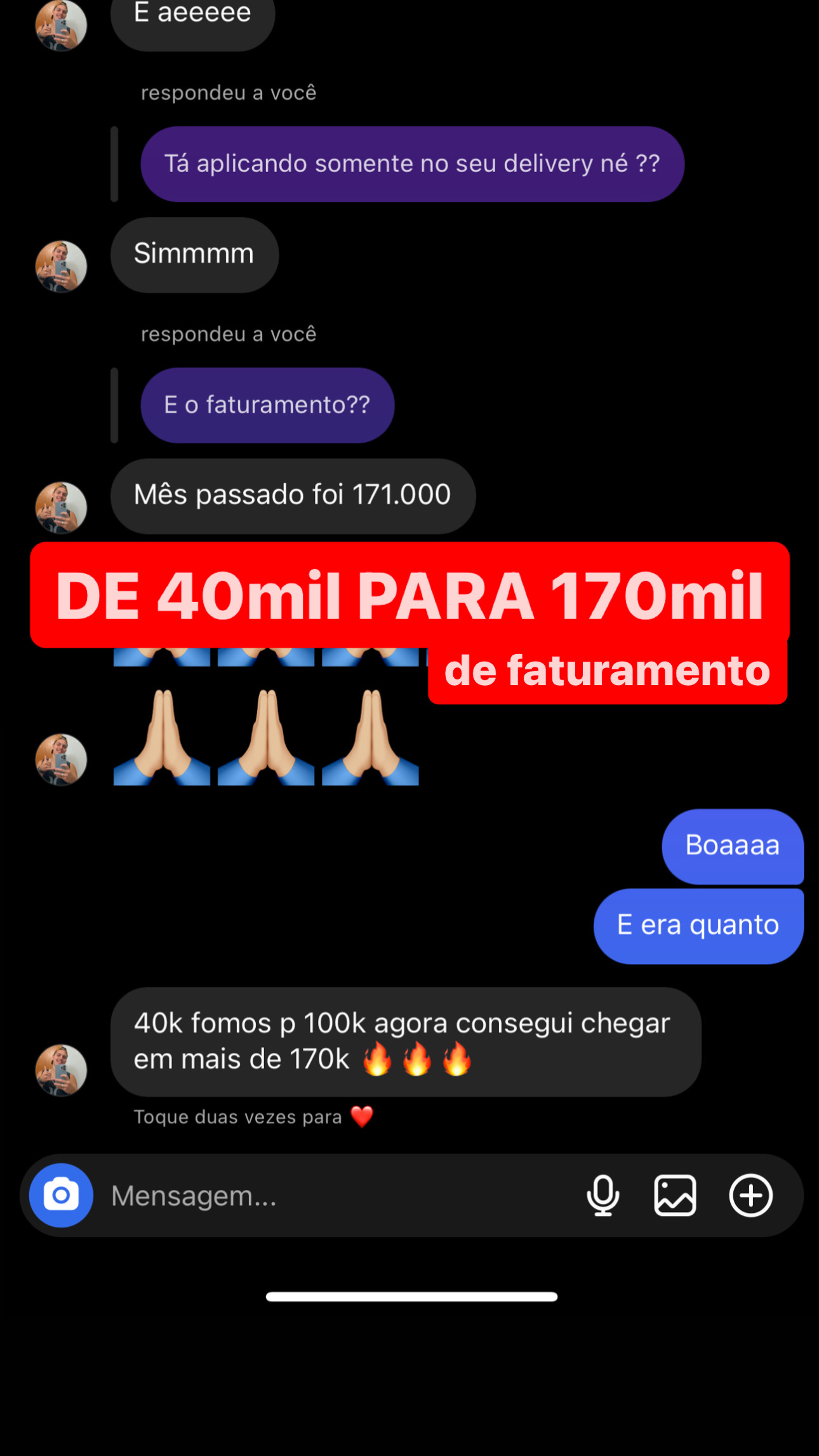 Print de cliente comemorando resultado