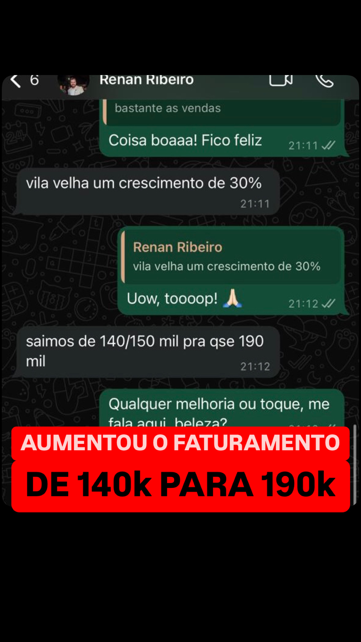 Print de cliente comemorando resultado