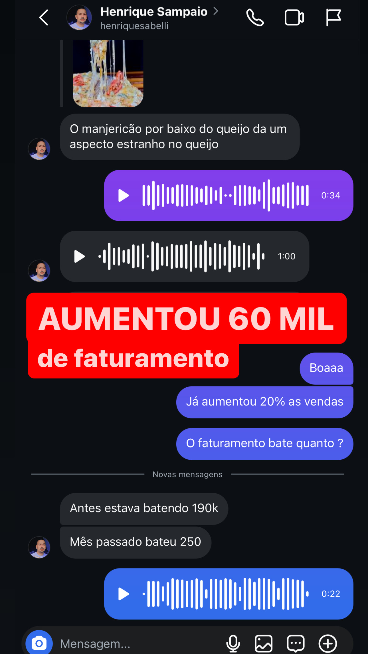 Print de cliente comemorando resultado