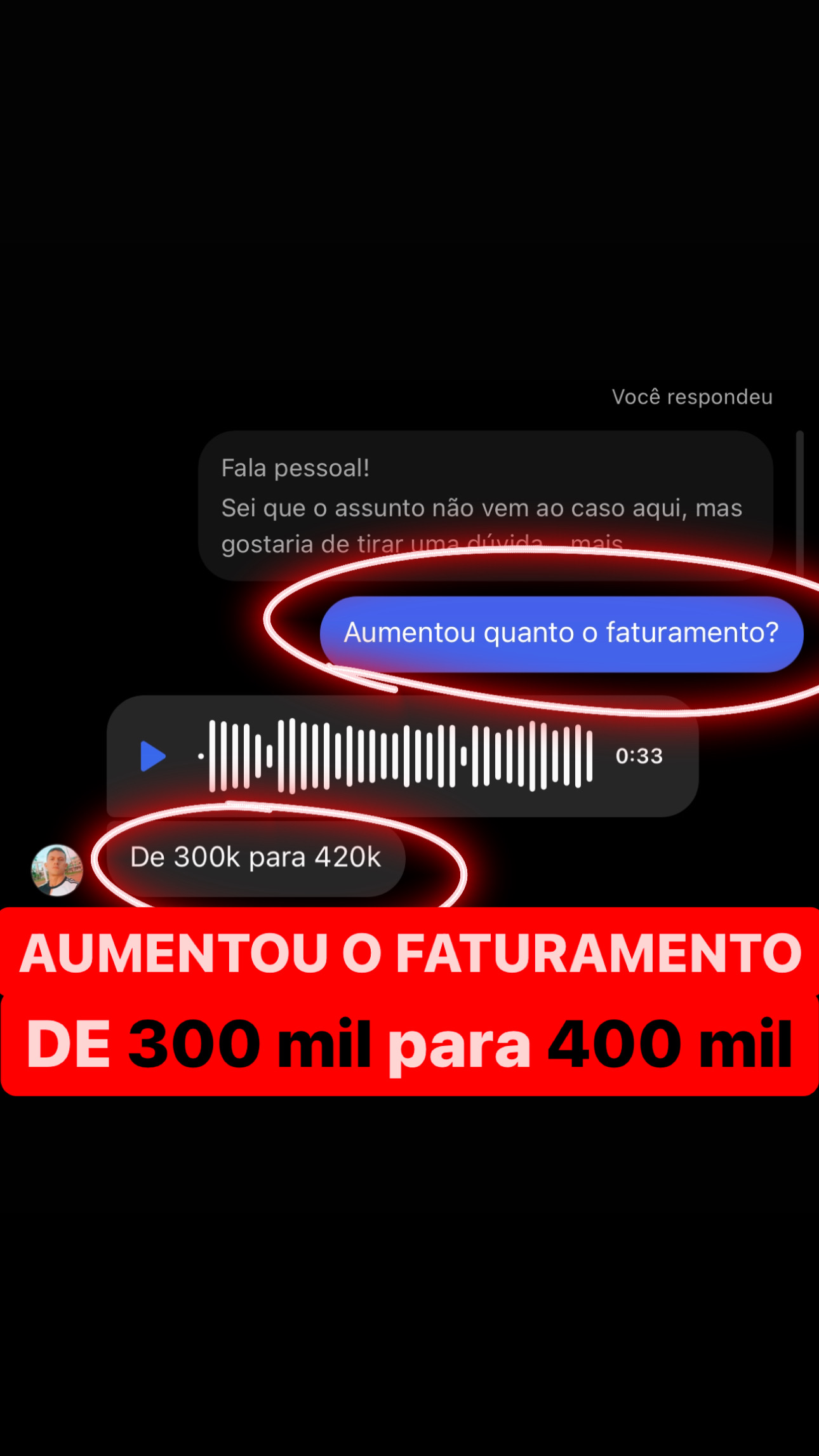 Print de cliente comemorando resultado