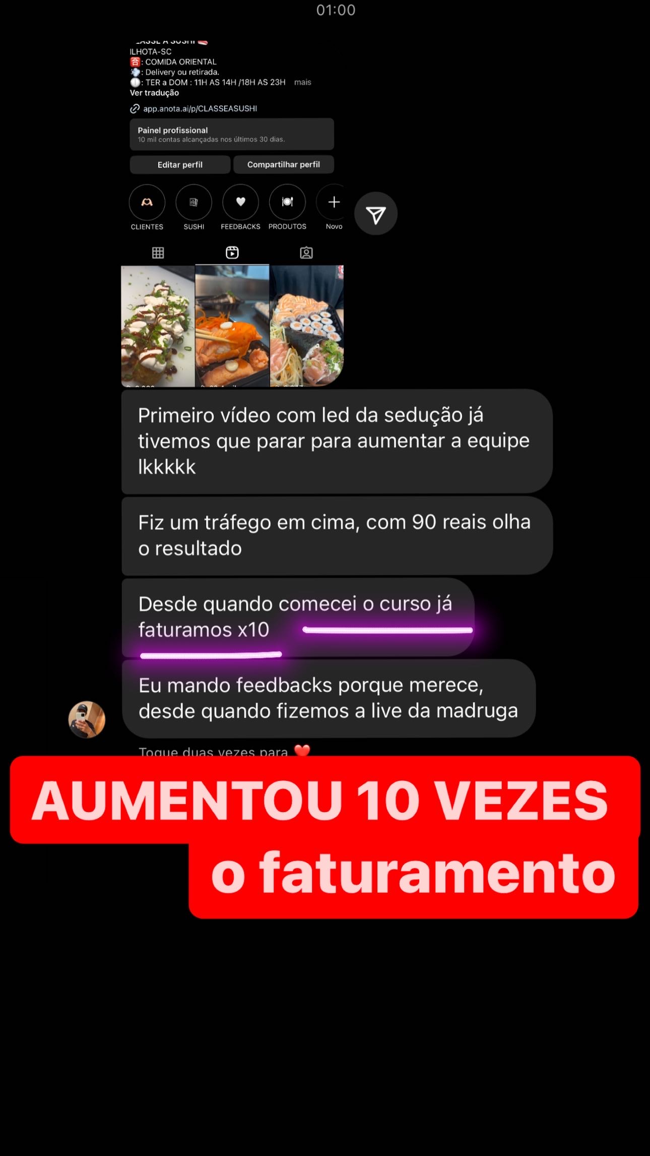 Print de cliente comemorando resultado