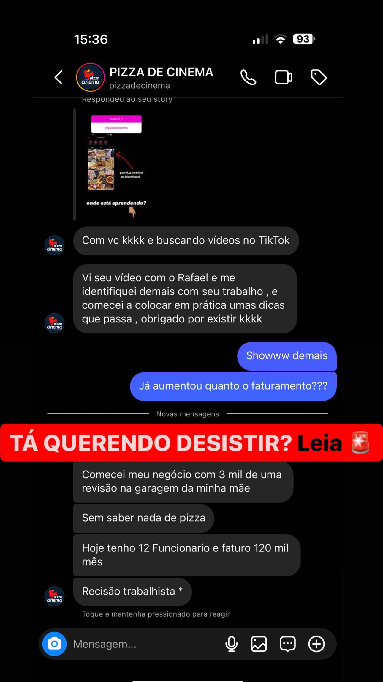 Print de cliente comemorando resultado